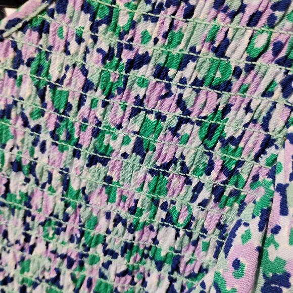 A New Day Womens L Green Smocked Floral‎ Dress Flowy Wedding Holiday - Picture 5 of 7